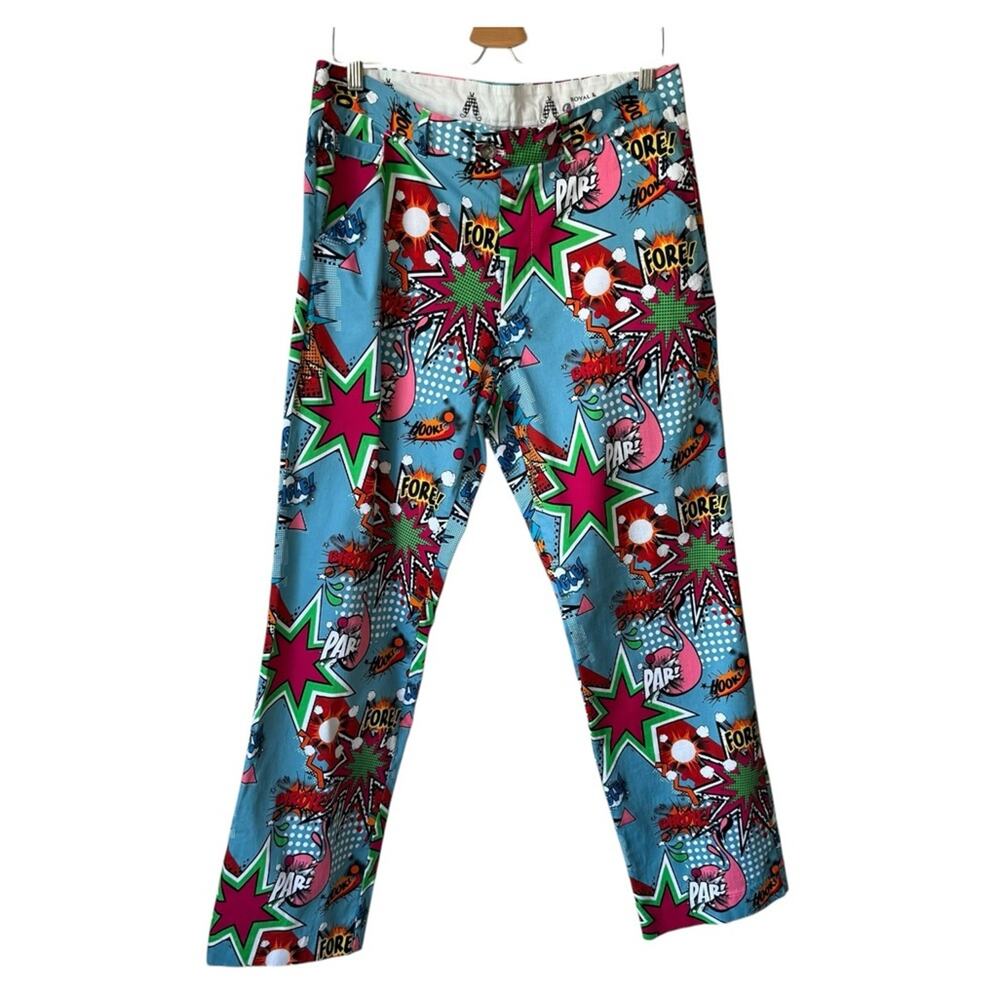 Men's Royal Awesome Comic Print Golf Pants with Tee / Pen / Scorecard holders 34
